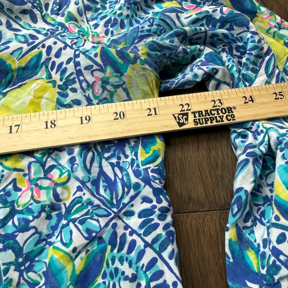 Lilly Pulitzer Blouse Womens L Blue Yellow Lemon Print EUC Long Sleeve Coastal - Picture 4 of 7